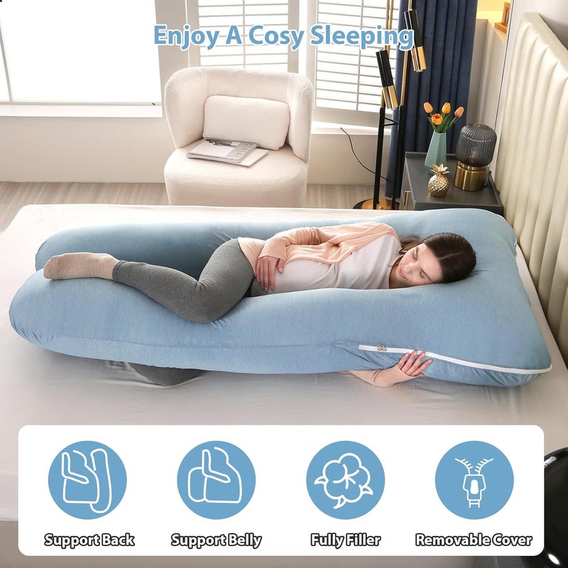 Amagoing Cooling Pregnancy Pillow for Sleeping, U Shaped Maternity Full Body Pillow for Women with Hip, Leg, Back Pain Support, Removable Cooling Cover Included (Light Blue) - Image 3